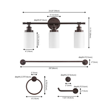 Egan 23.25" 3-Light Classic Cottage Vanity Light with Frosted Glass Shades and Bathroom Hardware Accessory Set - JONATHAN Y